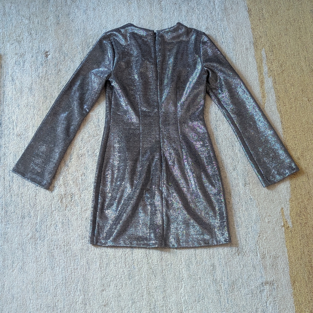 Metallic Silver Long Sleeve Mini Dress